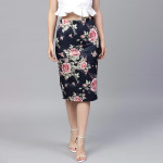 Navy Blue &amp; Pink Printed Pencil Skirt