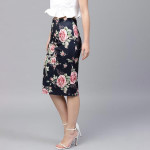 Navy Blue &amp; Pink Printed Pencil Skirt