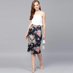 Navy Blue &amp; Pink Printed Pencil Skirt
